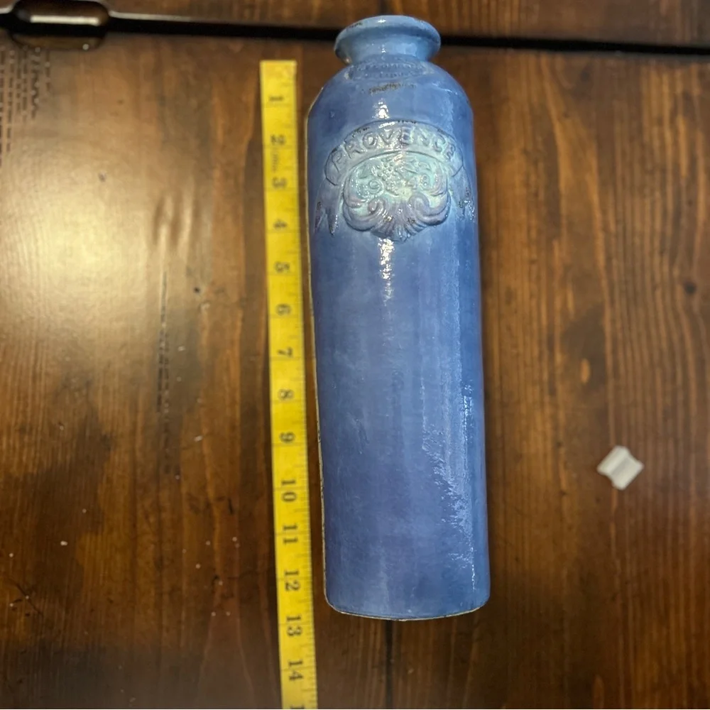 Blue Provence Embossed Ceramic Vase Tall Handmade Philippines Rustic French Deco